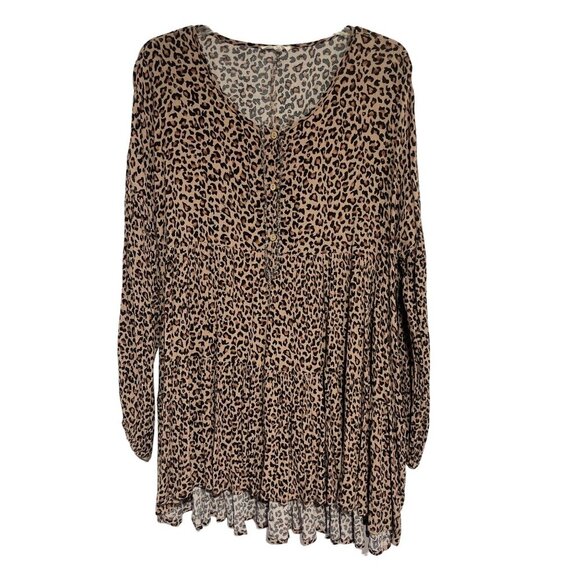 Leopard Print Rayon Long Sleeve Tiered Tunic  Langon L by Easel L - Picture 1 of 6